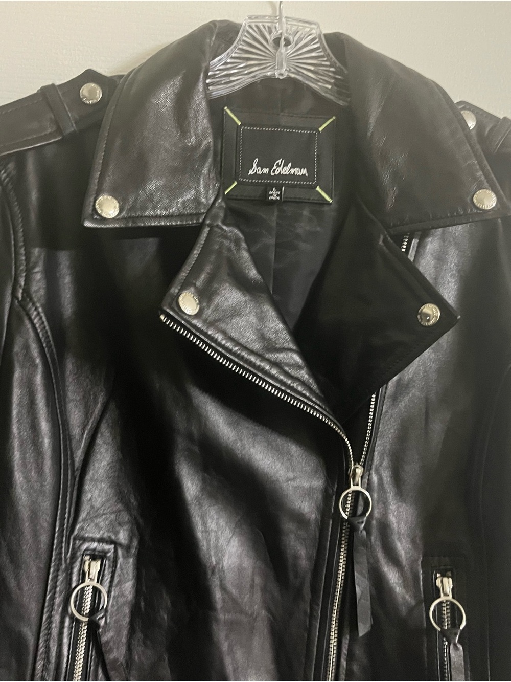 Sam Edelman Black Leather Asymmetric Zip Moto Jacket
